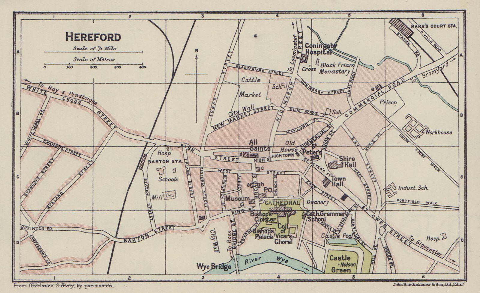 HEREFORD town city plan. Herefordshire 1920 old antique vintage map chart